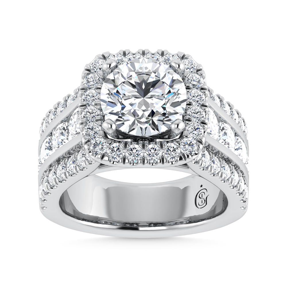 14K White Gold Lab Grown Diamond 5 1/2 ct.tw. Round Shape Engagement Ring (IGI Certified Center 3ct): 14K White Gold Lab Grown Diamond 5 1/2 ct.tw. Round Shape Engagement Ring (IGI Certified Center 3ct) 14k White Gold Stone Color: D-f Stone Clarity: Vs Each ring is presented in standard size 6.5. Comp