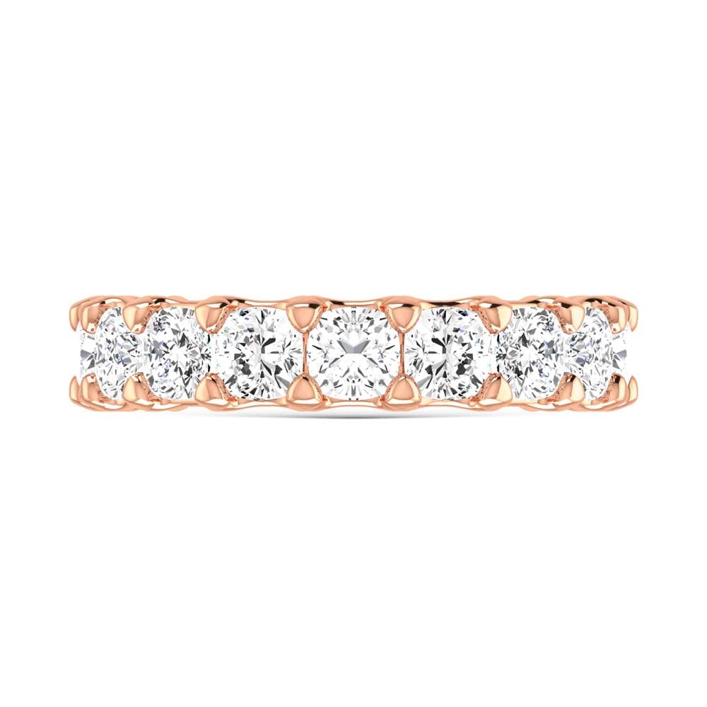 18K Rose Gold 1 1/2 CT Tw. Cushion Shape Diamond Three Forth Eternity Band: 18K Rose Gold 1 1/2 CT Tw. Cushion Shape Diamond Three Forth Eternity Band 18k Rose Gold Stone Color: G-h Stone Clarity: Si Each ring is presented in standard size 6.5. Complimentary resizing is avail
