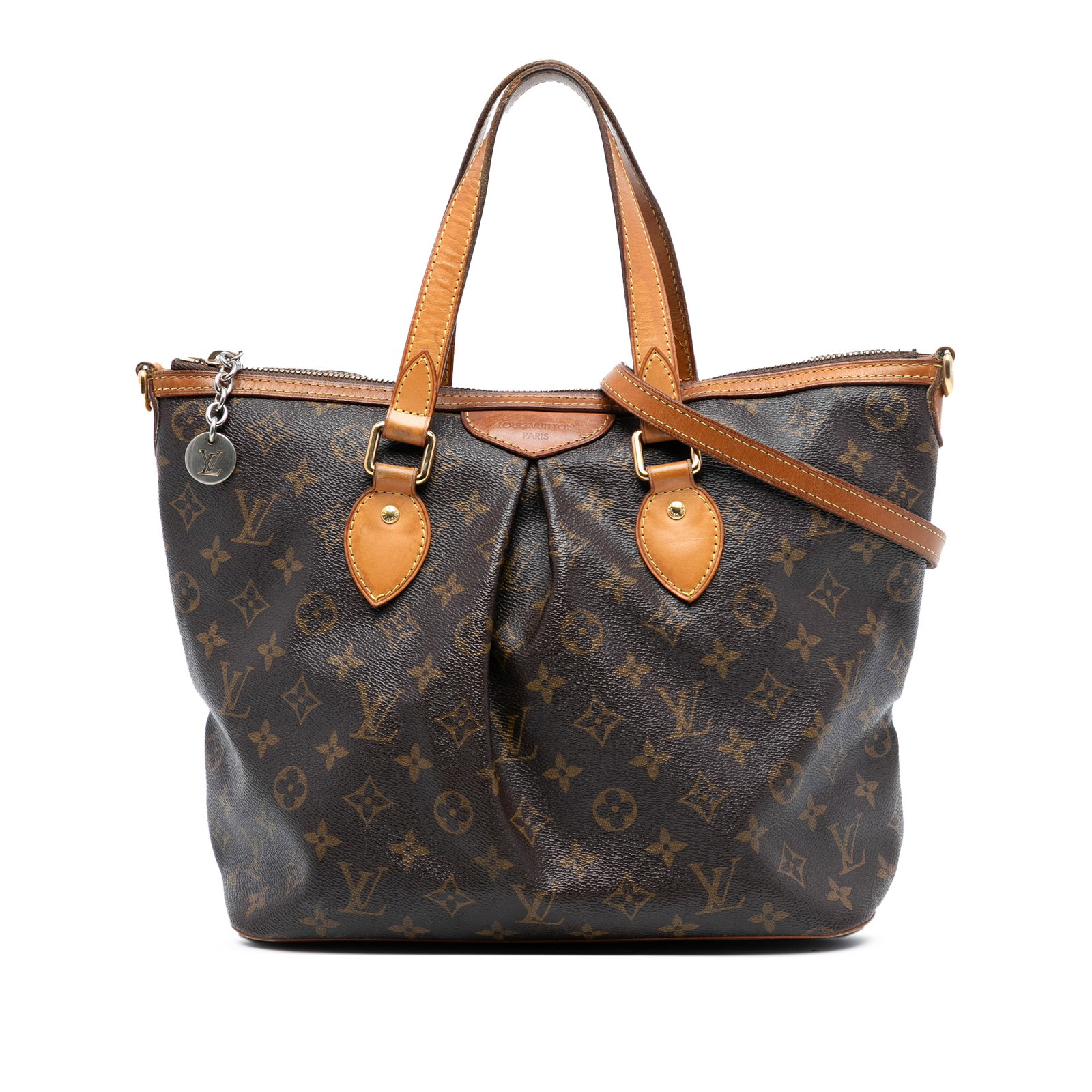 Louis Vuitton Palermo PM Brown Monogram Canvas Shoulder Bag with Leather Trim: Louis Vuitton Palermo PM Brown Monogram Canvas Shoulder Bag with Leather Trim The Louis Vuitton Monogram Palermo PM features a signature monogram canvas body accented with vachetta leather trim and fl