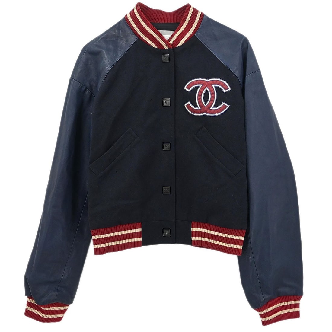 Navy Chanel Sport Line Wool Bomber Jacket Size 36 Spring 04P (1 of 10)