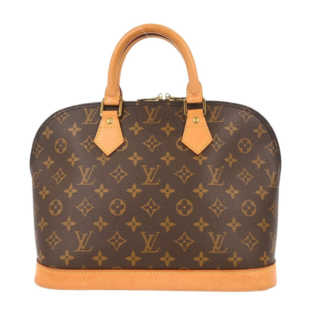 Louis Vuitton Alma Monogram Canvas Top Handle Bag M51130: Louis Vuitton Alma Monogram Canvas Top Handle Bag M51130 This Louis Vuitton Monogram Alma handbag features the iconic monogram canvas exterior with beige double handles and a zip closure. The bag is m