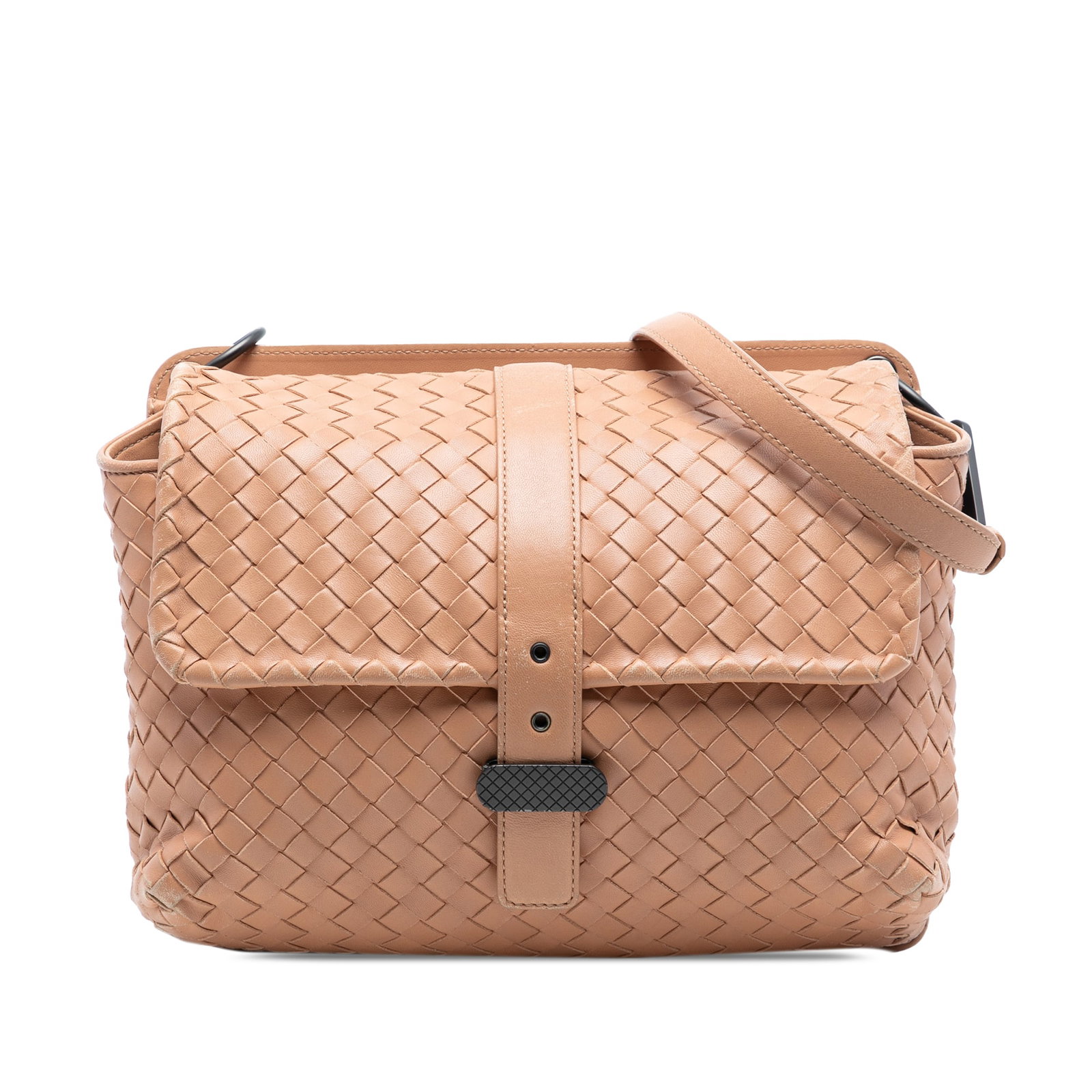 Bottega Veneta Nappa Intrecciato Brown Woven Leather Double Flap Shoulder Bag (1 of 7)