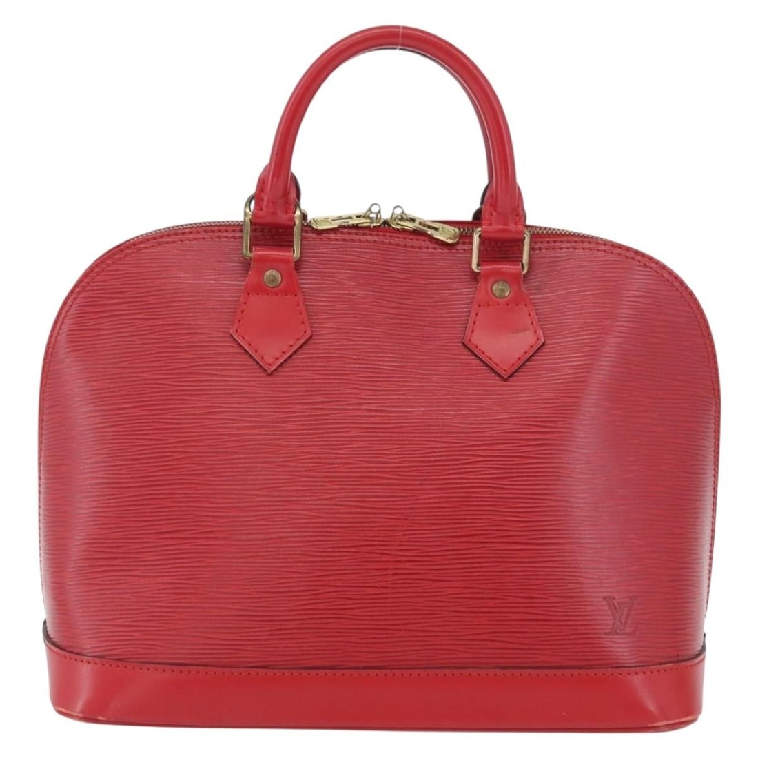 Louis Vuitton Alma Red Leather Handbag 31cm x 24cm x 17cm: Louis Vuitton Alma Red Leather Handbag 31cm x 24cm x 17cm This Louis Vuitton Alma handbag is crafted from red Epi leather, designed for women. It features a structured silhouette with metal fittings.