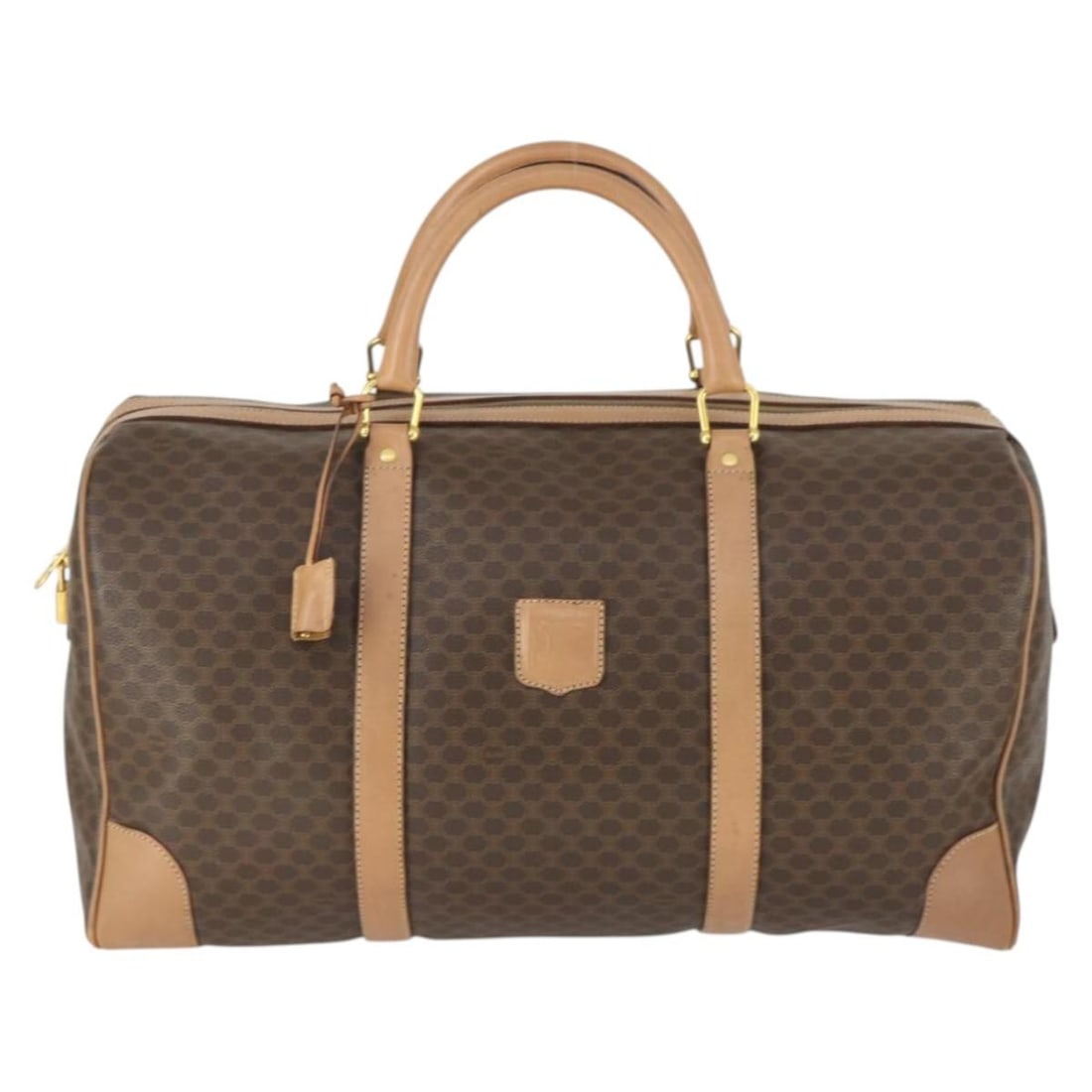 Brown Canvas and Leather Celine Vintage Duffle Travel Bag Unisex: Brown Canvas and Leather Celine Vintage Duffle Travel Bag Unisex This Celine vintage duffle bag is crafted from brown canvas with leather accents and designed for unisex use. It features classic styli