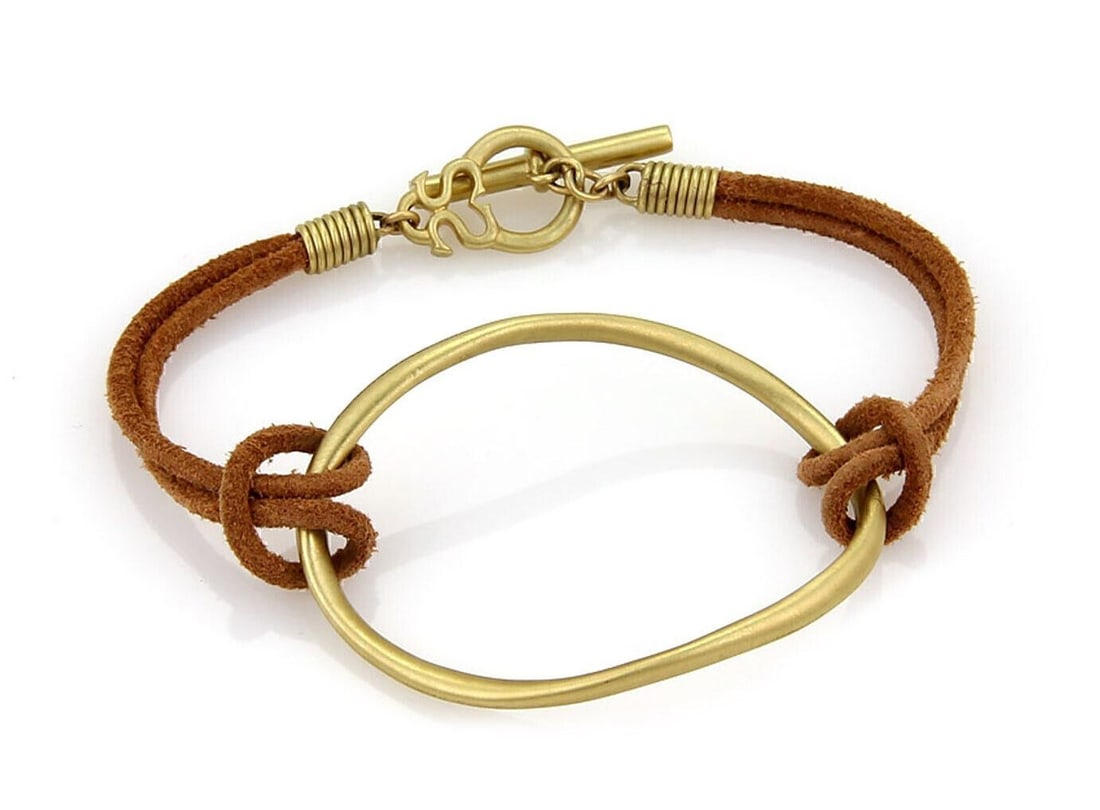 Fenestra 18k Yellow Gold Open Ring Bracelet with Suede Cord Toggle (1 of 6)