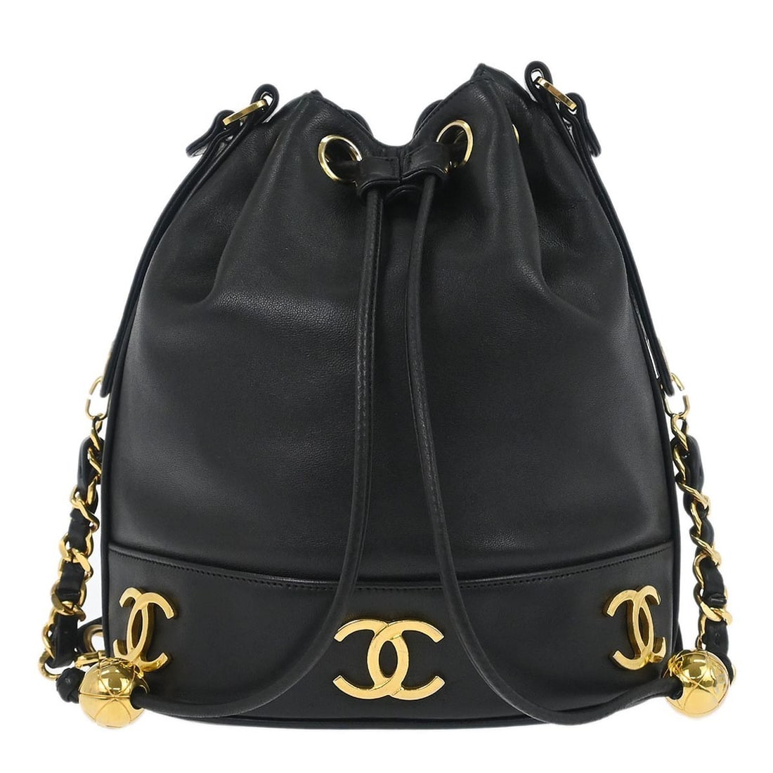 Chanel Triple CC Medium Black Lambskin Leather Drawstring Shoulder Bag (1 of 10)