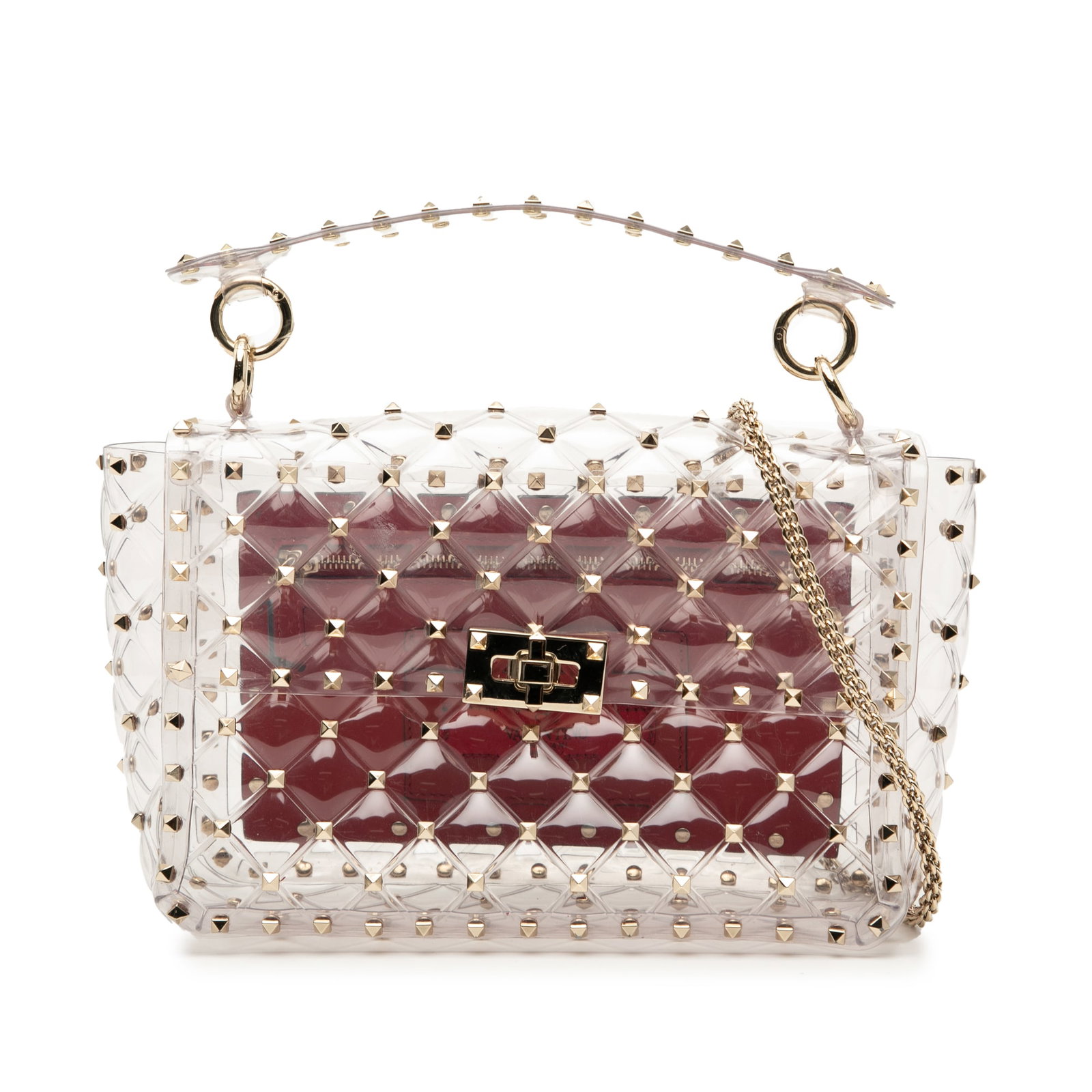 Valentino Rockstud Spike Medium White PVC Satchel with Gold Tone Chain Strap (1 of 7)