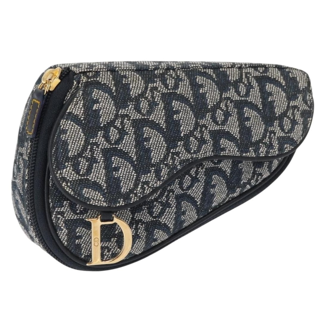 Christian Dior Blue Gold Trotter Canvas Saddle Pouch Auth 153710V (1 of 18)