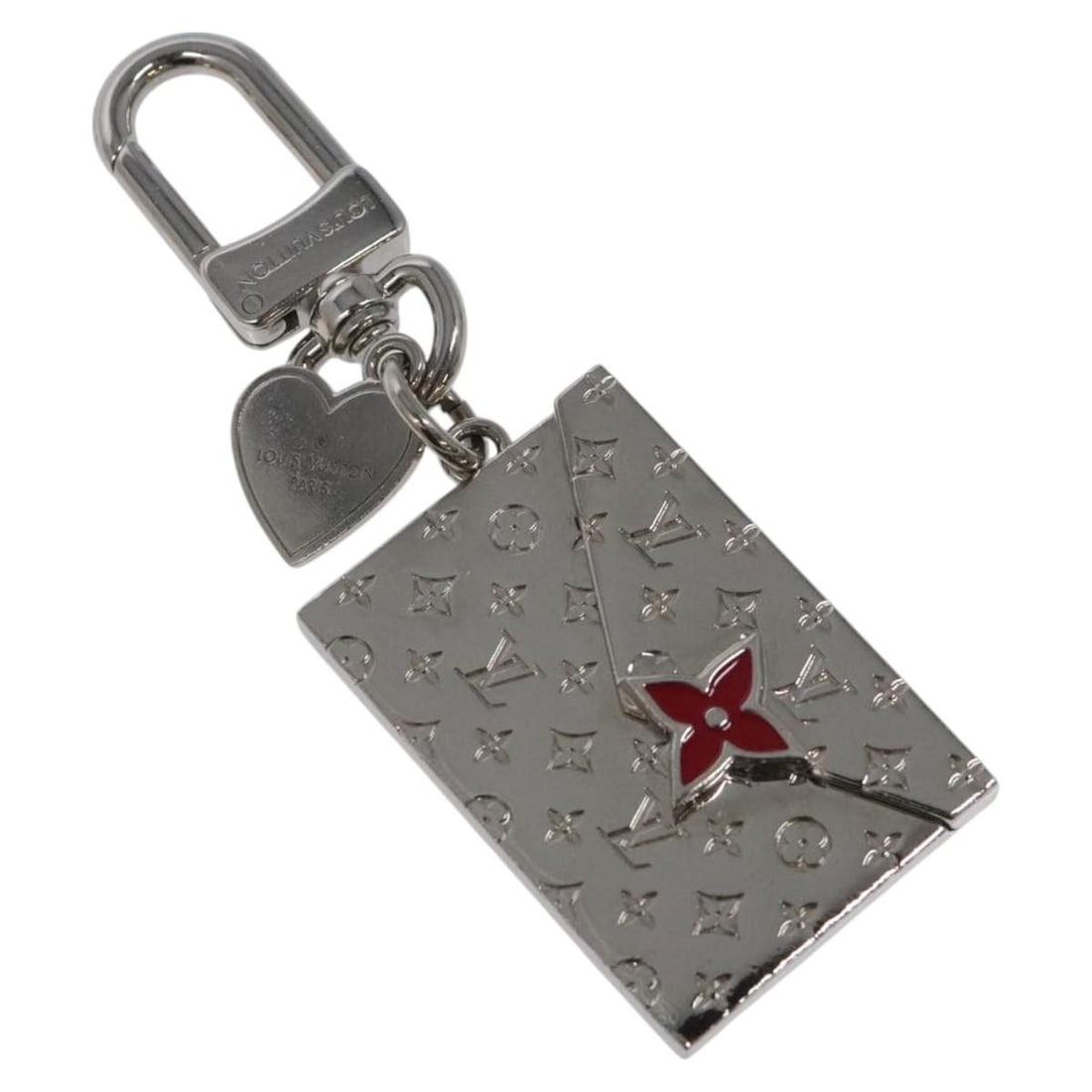 Louis Vuitton Silver Metal Envelope Key Holder M01296 with Dust Bag and Box: Louis Vuitton Silver Metal Envelope Key Holder M01296 with Dust Bag and Box This Louis Vuitton Monogram LV envelope key holder features a silver-tone metal construction with a sleek, envelope-inspired