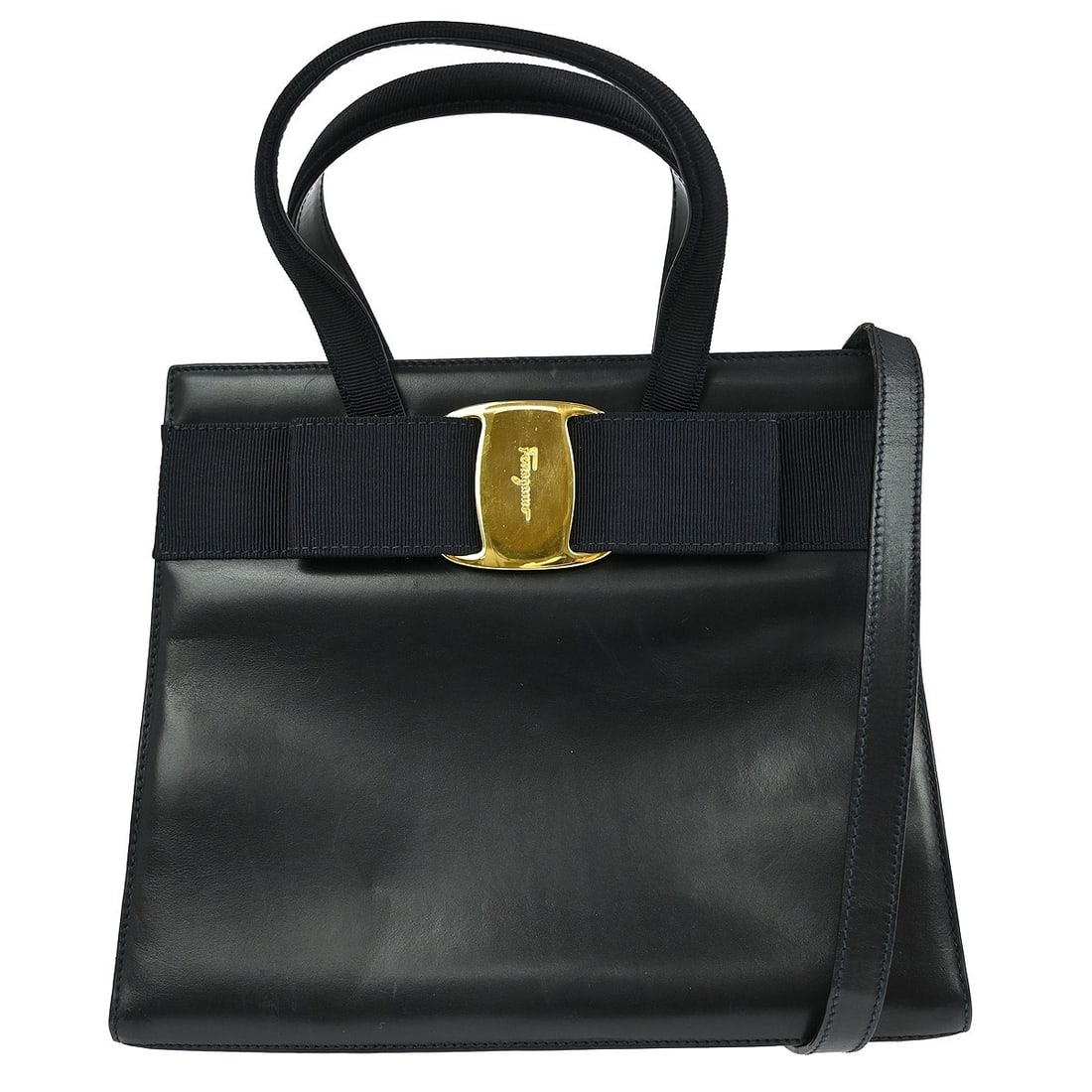 Salvatore Ferragamo Vara Bow Navy Leather 2-Way Top Handle Bag (1 of 8)