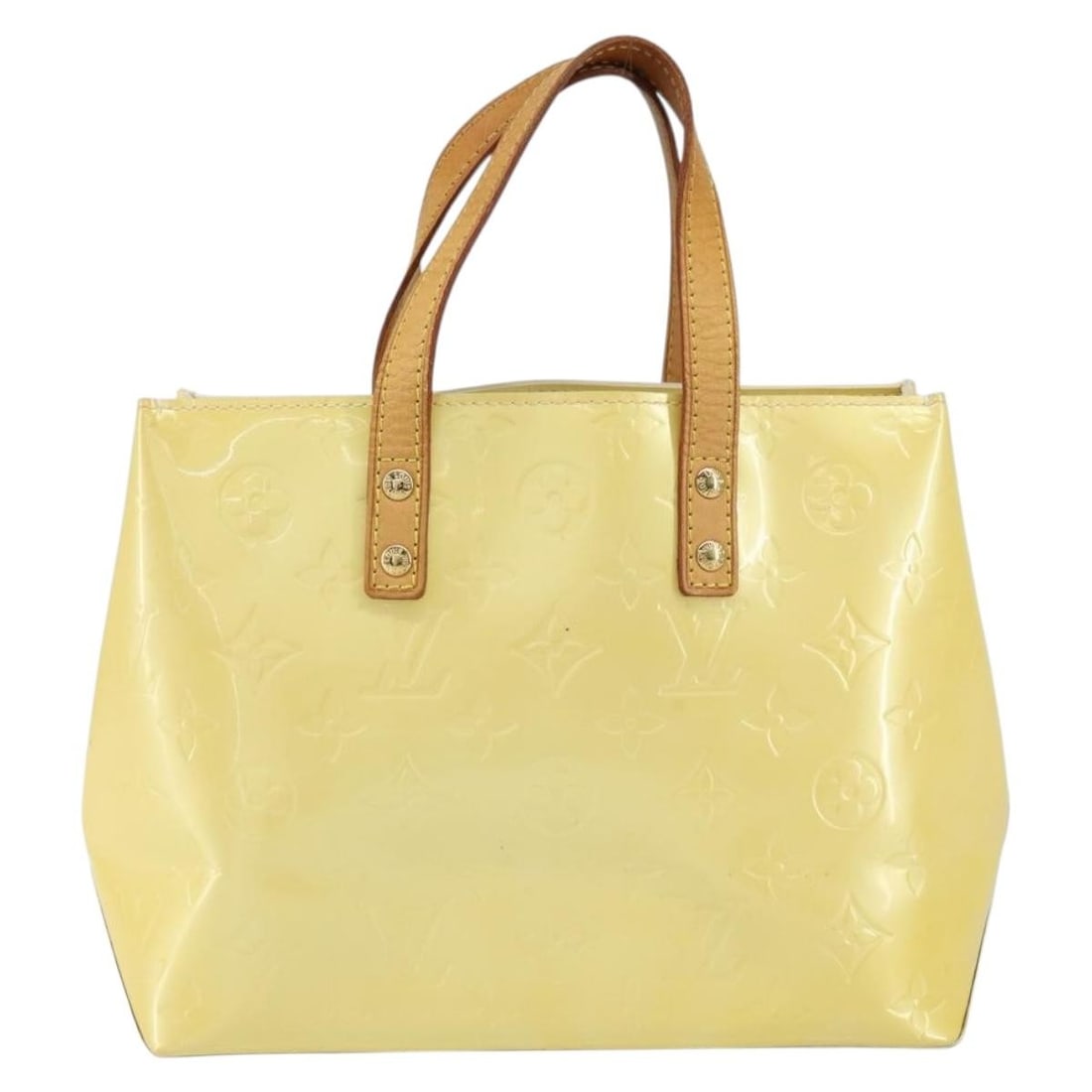 Yellow Patent Leather Reade Handbag by Louis Vuitton 23x18x9.5cm: Yellow Patent Leather Reade Handbag by Louis Vuitton 23x18x9.5cm This Louis Vuitton Reade Handbag for women features a yellow patent leather exterior with the signature Monogram Vernis finish. The bag