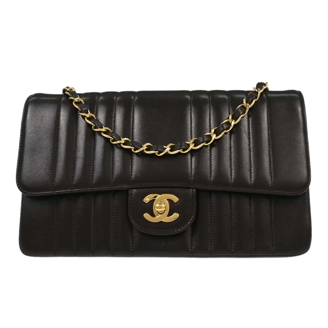 Brown Lambskin Vertical Stitch Mademoiselle Flap Shoulder Bag by Chanel (1 of 12)