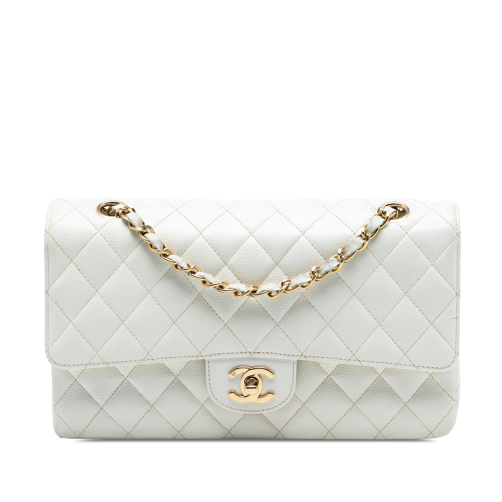 White Chanel Medium Caviar Leather Quilted Double Flap Shoulder Bag (1 of 7)