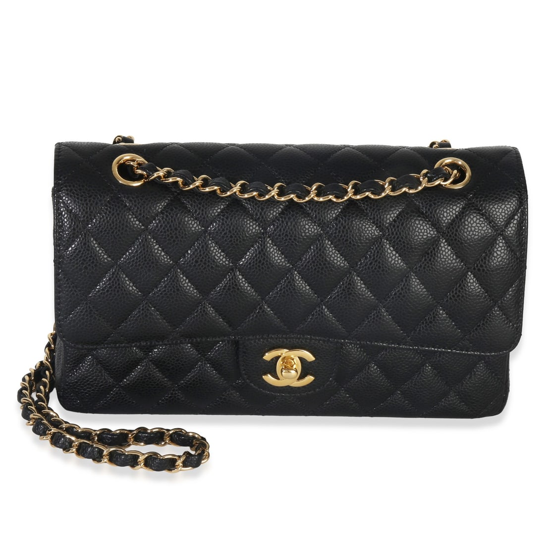 Chanel Medium Classic Caviar Leather Black Quilted Double Flap Shoulder Bag (1 of 9)