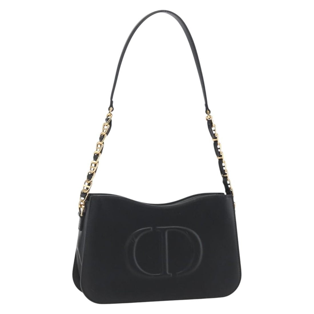 Christian Dior Black Leather Shoulder Bag with Gold Accents and Dust Bag: Christian Dior Black Leather Shoulder Bag with Gold Accents and Dust Bag This Christian Dior shoulder bag features a black leather exterior accented with gold-tone details. Designed for women, it offe