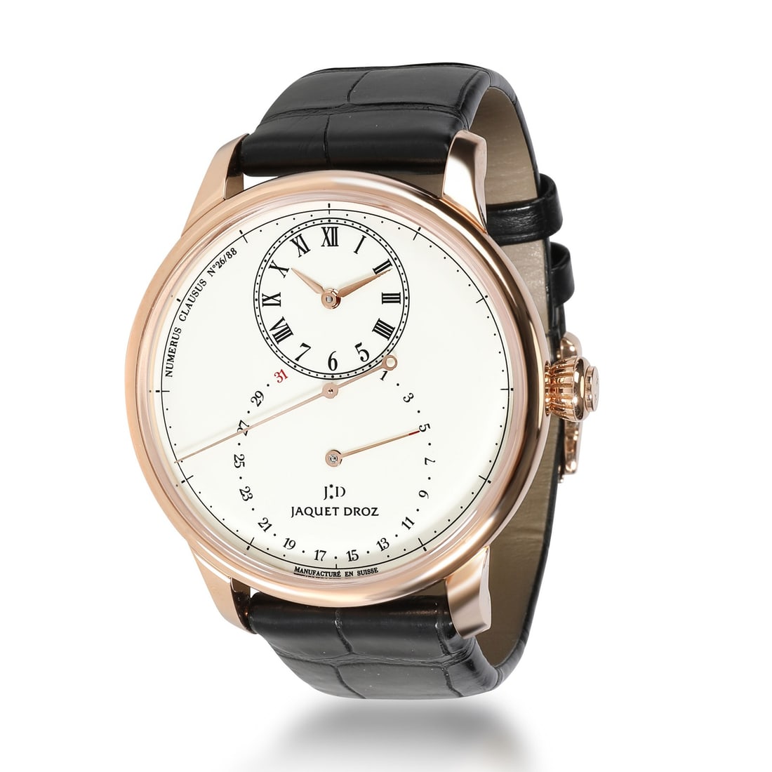 Jaquet Droz Grande Seconde Deadbeat 18kt Rose Gold Men's Watch: Jaquet Droz Grande Seconde Deadbeat 18kt Rose Gold Men's Watch This exquisite Jaquet Droz Grande Seconde Deadbeat men's watch showcases a luxurious design in 18kt rose gold. Featuring a smooth bezel a