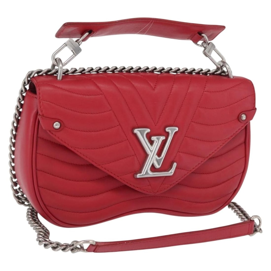 Louis Vuitton New Wave Red Leather Chain Shoulder Bag MM M51943 with Dust Bag (1 of 18)