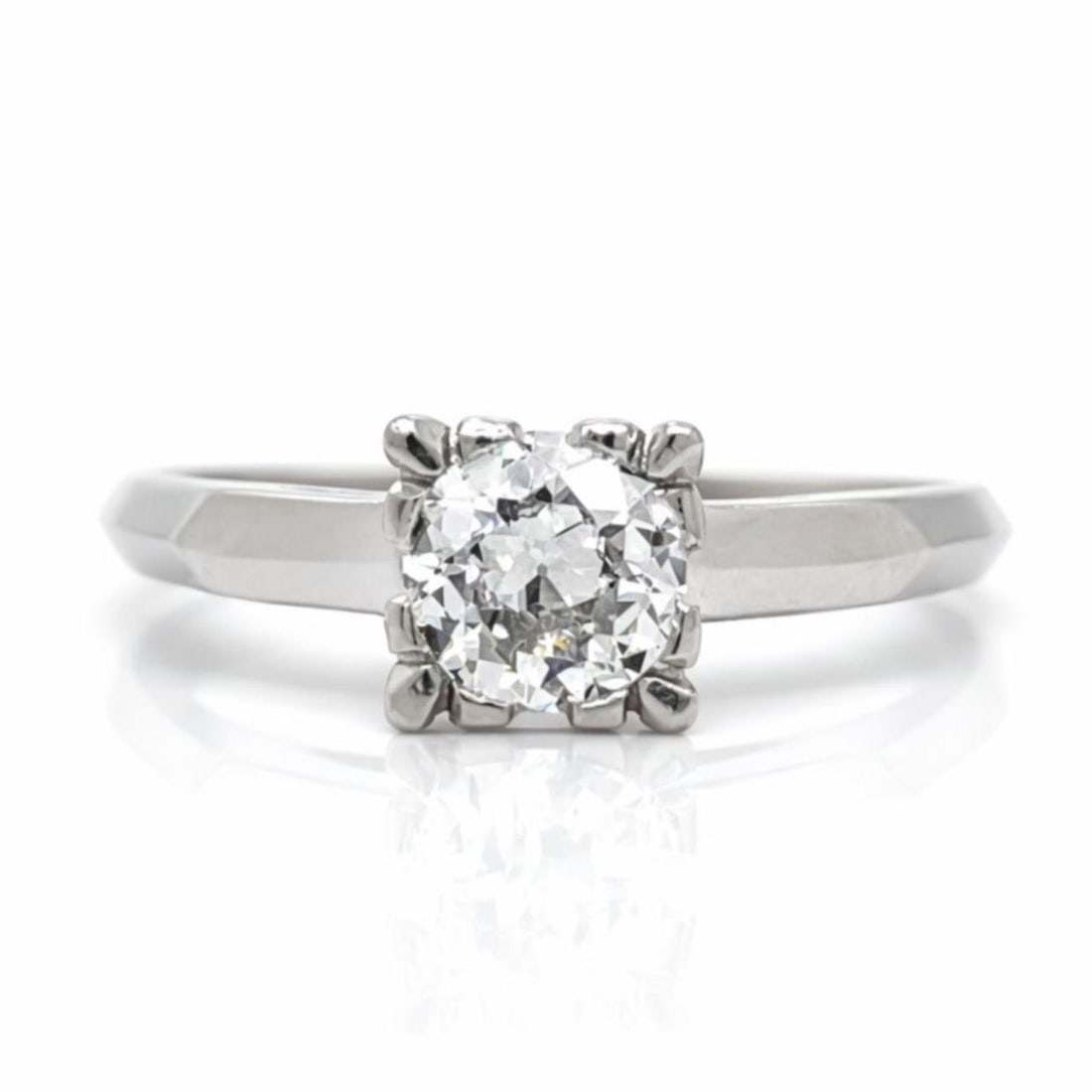 Platinum Art Deco Engagement Ring with 0.90 Carat European Cut Diamond: Platinum Art Deco Engagement Ring with 0.90 Carat European Cut Diamond This Art Deco platinum engagement ring features an approximately 0.90 carat European-cut diamond with H-I color and VVS clarity.