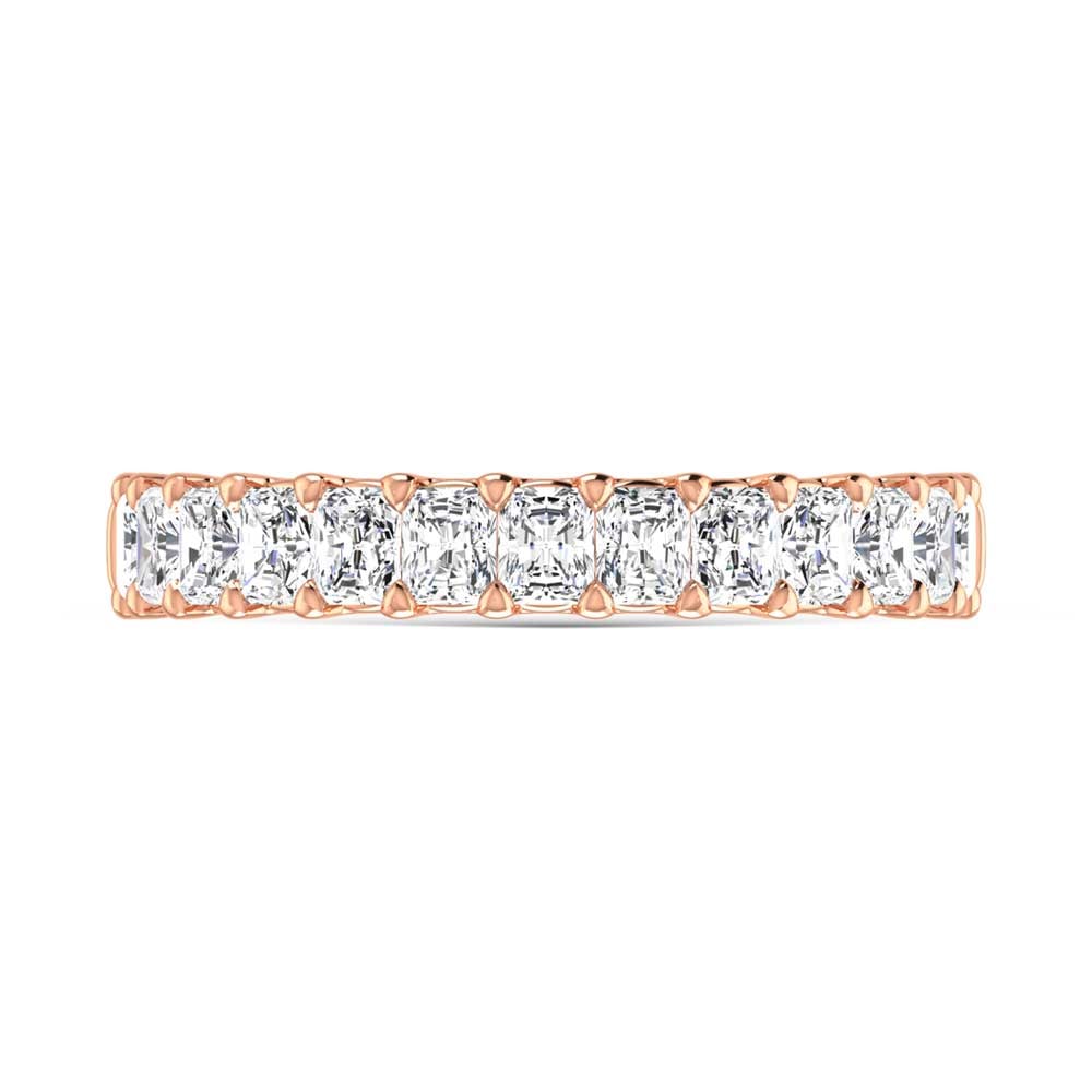 14K Rose Gold 2 3/4 Ct.Tw. Radiant Shape Lab Grown Diamond Half Way Eternity Band: 14K Rose Gold 2 3/4 Ct.Tw. Radiant Shape Lab Grown Diamond Half Way Eternity Band 14k Rose Gold Stone Color: F Stone Clarity: Vs Each ring is presented in standard size 6.5. Complimentary resizing is