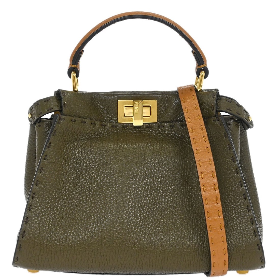 Fendi Brown Leather Peekaboo Mini Top Handle Handbag 8BN244-E1C-208-10429 (1 of 10)