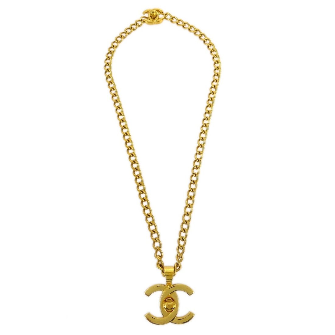 Chanel 97P Gold-Plated Turnlock Pendant Chain Necklace (1 of 4)