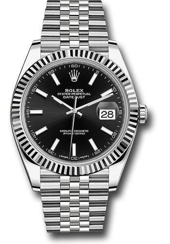 Datejust 41 Ref 126334 Black Dial Jubilee Bracelet 2017 New Style Card: Datejust 41 Ref 126334 Black Dial Jubilee Bracelet 2017 New Style Card This Rolex Datejust 41 features a black index dial and a fluted bezel, paired with a Jubilee bracelet. The watch is a men's model