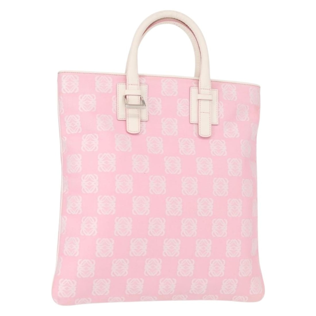 LOEWE Pink Silver Canvas Anagram Hand Bag with Dust Bag: LOEWE Pink Silver Canvas Anagram Hand Bag with Dust Bag This LOEWE Anagram Hand Bag combines stylish design with practical functionality. Crafted from durable canvas, it features a vibrant pink and si