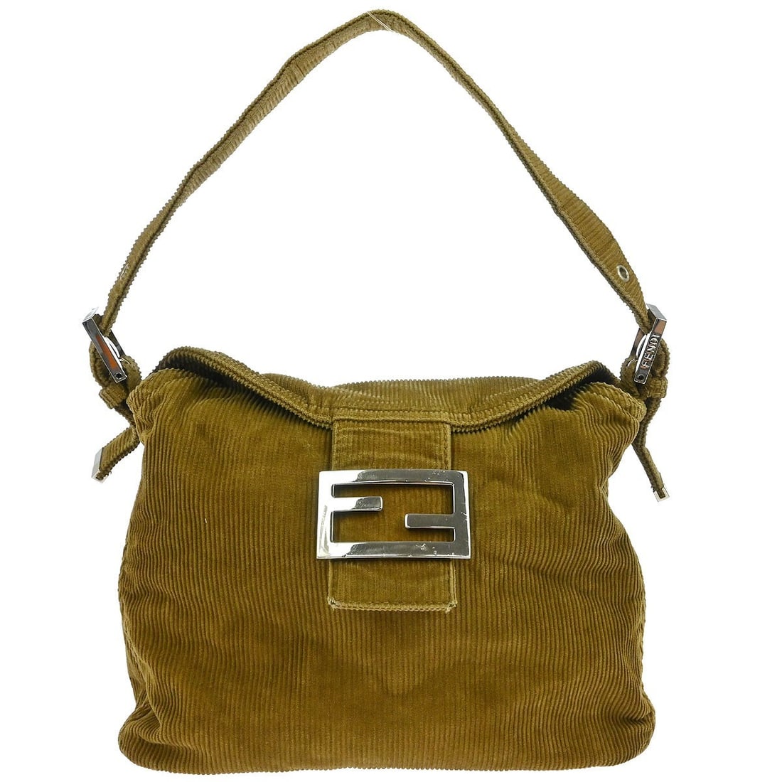 Fendi Brown Cotton Handbag with Silver Hardware: Fendi Brown Cotton Handbag with Silver Hardware This Fendi handbag combines style and practicality in a rich brown cotton exterior. Featuring a flap closure, this medium-sized bag is perfect for casua