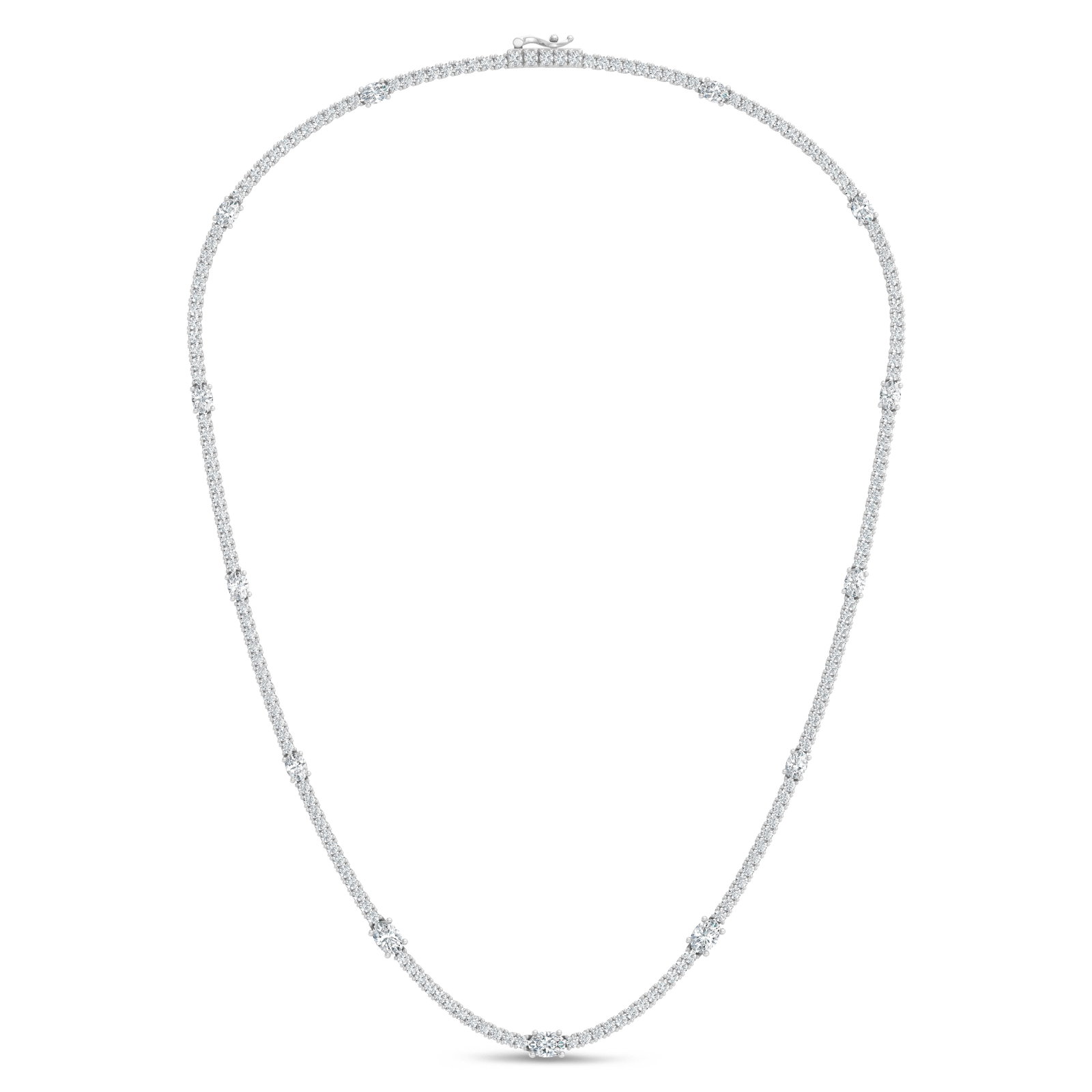 14K White Gold Lab Grown Diamond 9 1/4 Ct.Tw. Round and Oval Emerald Fashion Necklace: 14K White Gold Lab Grown Diamond 9 1/4 Ct.Tw. Round and Oval Emerald Fashion Necklace This exquisite fashion necklace showcases 9 1/4 CT TW of lab-grown diamonds in round and oval emerald-style design