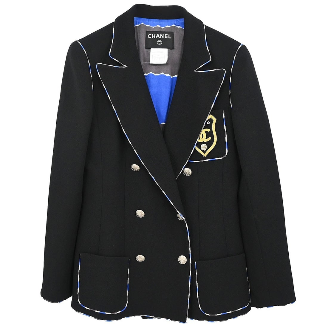 Chanel Black Wool Double Breasted Logo Accent Jacket Size 38 (1 of 12)