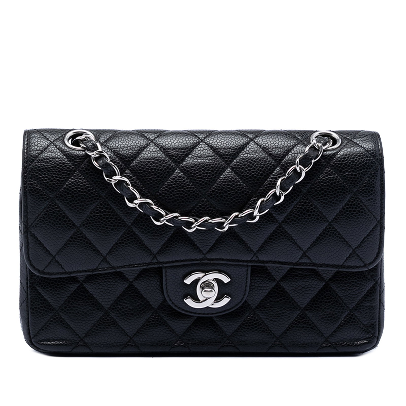 Chanel Black Caviar Leather Small Quilted Double Flap Shoulder Bag (1 of 8)
