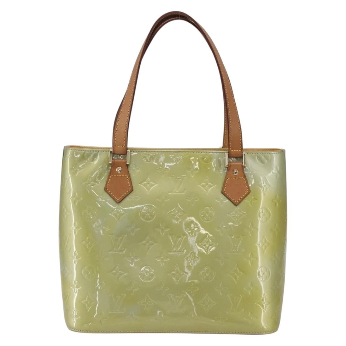 Green Monogram Vernis Houston Patent Leather Bag by Louis Vuitton: Green Monogram Vernis Houston Patent Leather Bag by Louis Vuitton This Louis Vuitton Houston handbag in Monogram Vernis green patent leather is designed for women. The bag shows signs of use, includin