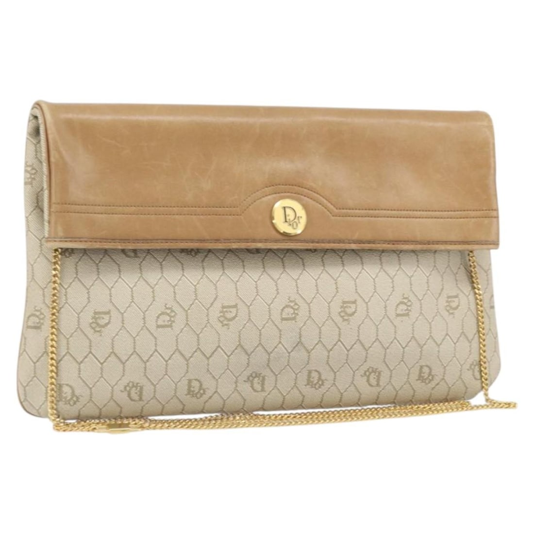 Christian Dior Beige Honeycomb PVC Leather Shoulder Bag Gold Detail France: Christian Dior Beige Honeycomb PVC Leather Shoulder Bag Gold Detail France This Christian Dior shoulder bag is crafted from beige and gold honeycomb canvas with PVC leather accents. Designed for women