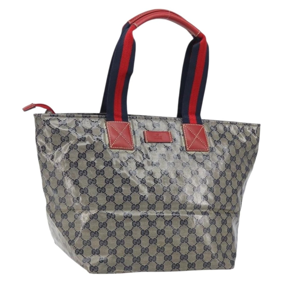 Gucci Sherry Line Navy Gold Tote Bag GG Crystal Coated Canvas 131231: Gucci Sherry Line Navy Gold Tote Bag GG Crystal Coated Canvas 131231 This is a Gucci GG Crystal Sherry Line tote bag crafted from navy and gold coated canvas. Designed for women, it features a spaciou