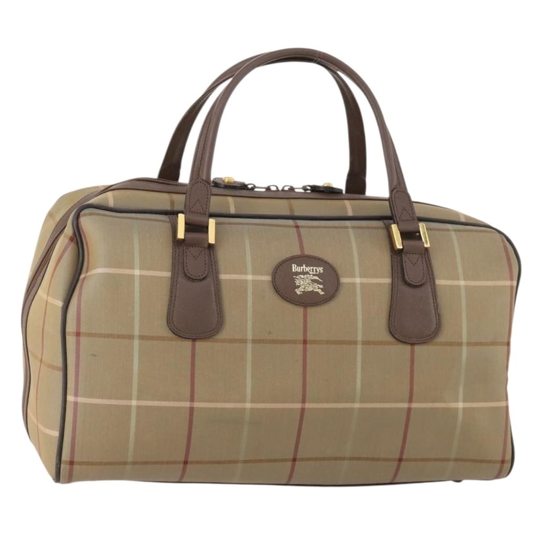 Burberrys Nova Check Canvas and Leather Boston Satchel Beige Gold: Burberrys Nova Check Canvas and Leather Boston Satchel Beige Gold This Burberrys Boston bag features the iconic Nova Check pattern in beige and gold canvas with leather accents. Designed for women, it