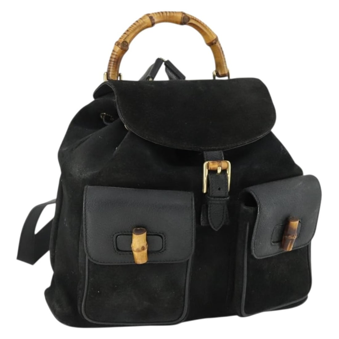 Gucci 003 2058 0016 Black Gold Suede Backpack Made in Italy: Gucci 003 2058 0016 Black Gold Suede Backpack Made in Italy This Gucci backpack features black suede exterior with gold-tone hardware, crafted in Italy. It has a structured silhouette with adjustable