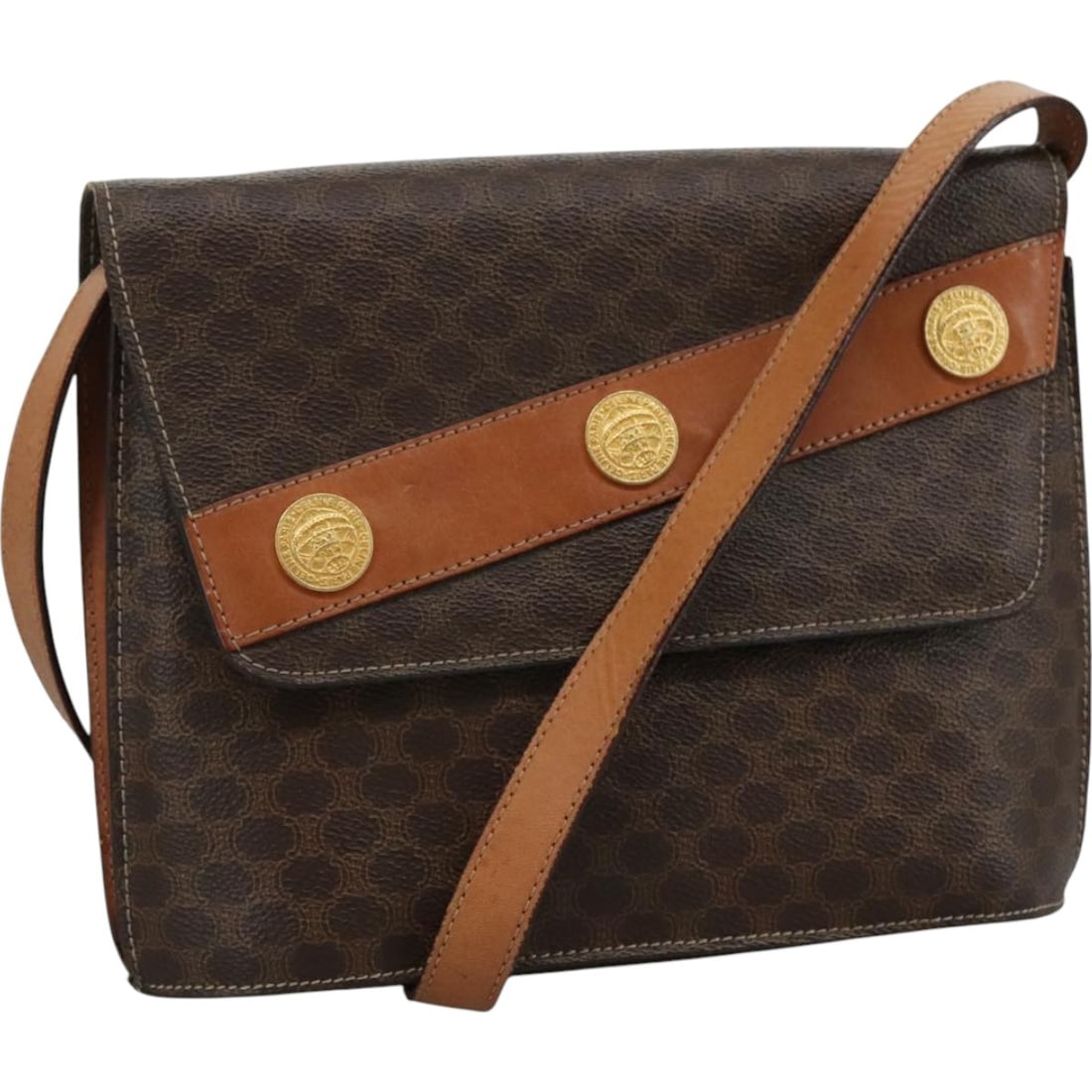 Celine Macadam Brown Gold PVC Leather Shoulder Bag Made in Italy (1 of 18)