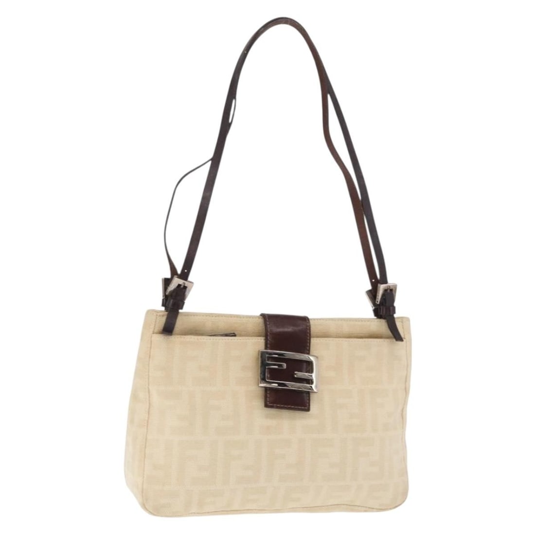 Fendi Ivory Silver Zucca Canvas Shoulder Bag Made in Italy: Fendi Ivory Silver Zucca Canvas Shoulder Bag Made in Italy This FENDI Zucca Canvas shoulder bag features an ivory and silver color palette with signature Zucca canvas exterior. The bag is made in Ital