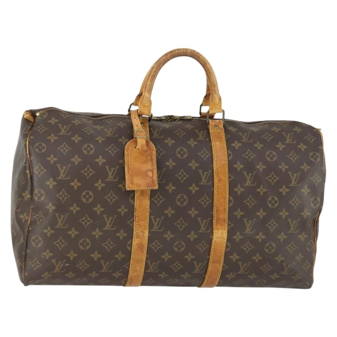 Louis Vuitton Monogram Canvas Boston Bag M41426 50cm with Name Tag: Louis Vuitton Monogram Canvas Boston Bag M41426 50cm with Name Tag This Louis Vuitton Keepall 50 Boston Bag features the iconic Monogram Canvas exterior with a monogram pattern. It includes a name tag