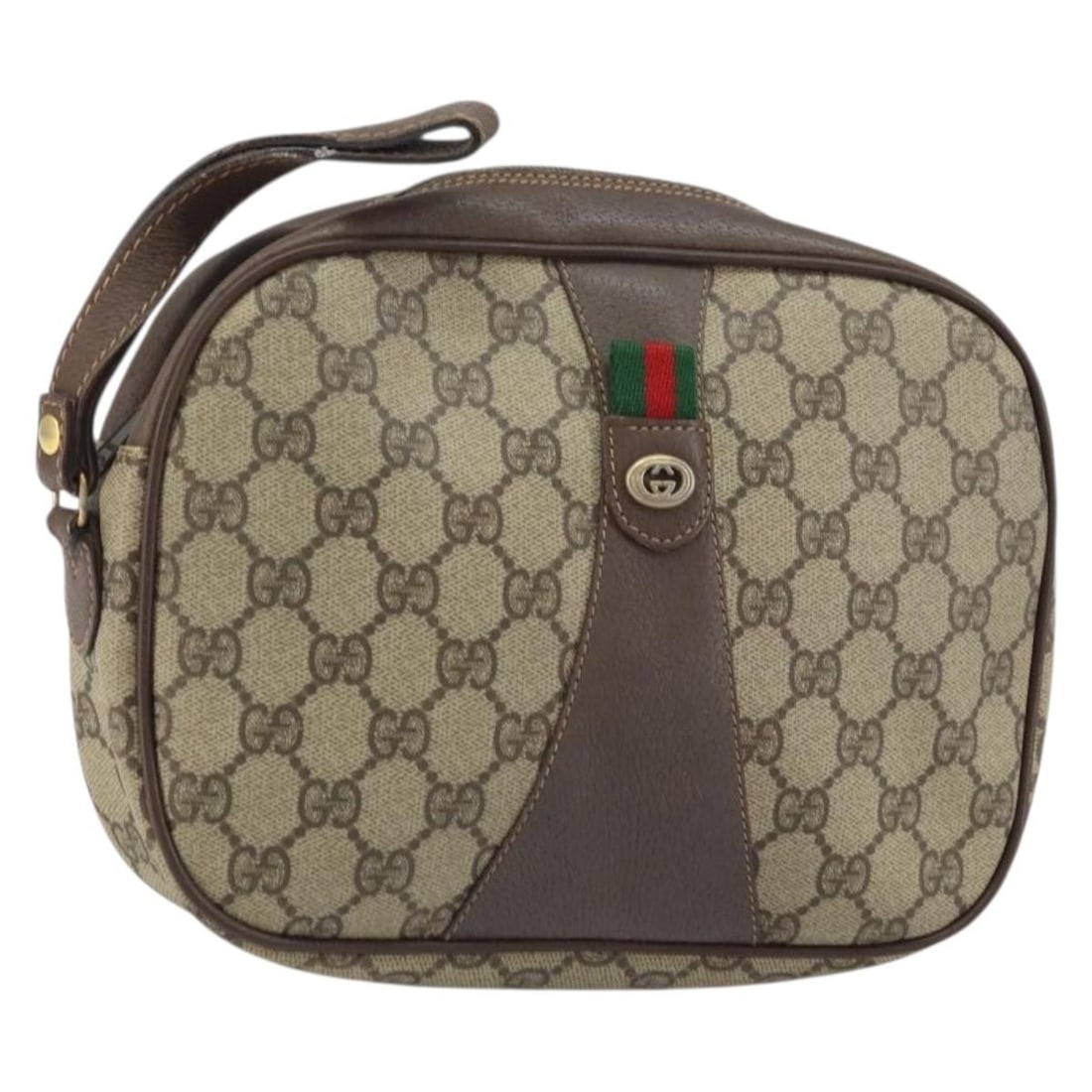 Beige GG Supreme Web Sherry Clutch Bag by Gucci 156 01 034 PVC Leather: Beige GG Supreme Web Sherry Clutch Bag by Gucci 156 01 034 PVC Leather This is a Gucci GG Supreme Web Sherry Line clutch bag crafted from beige PVC leather and GG canvas. The bag features a classic cl