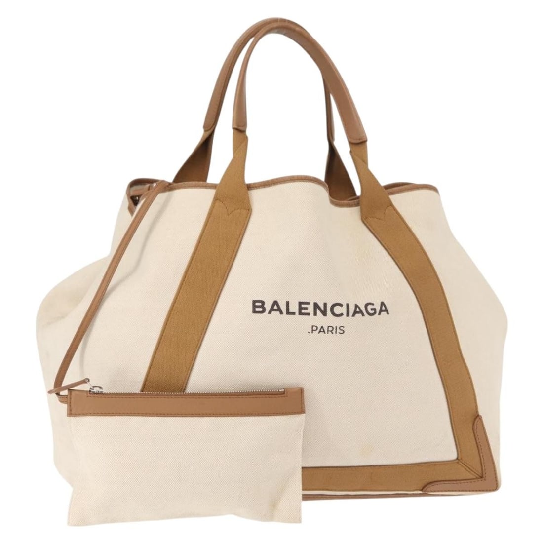 BALENCIAGA Navy Cabas Hand Bag Light Beige Canvas Silver 339936 Auth (1 of 18)