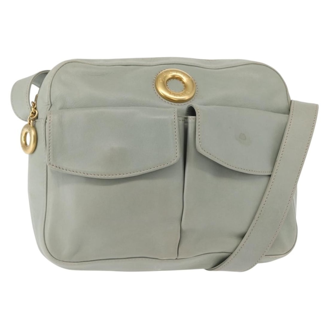 CELINE Circle Shoulder Bag Leather Gold Light Green Italy Auth 156943 (1 of 18)