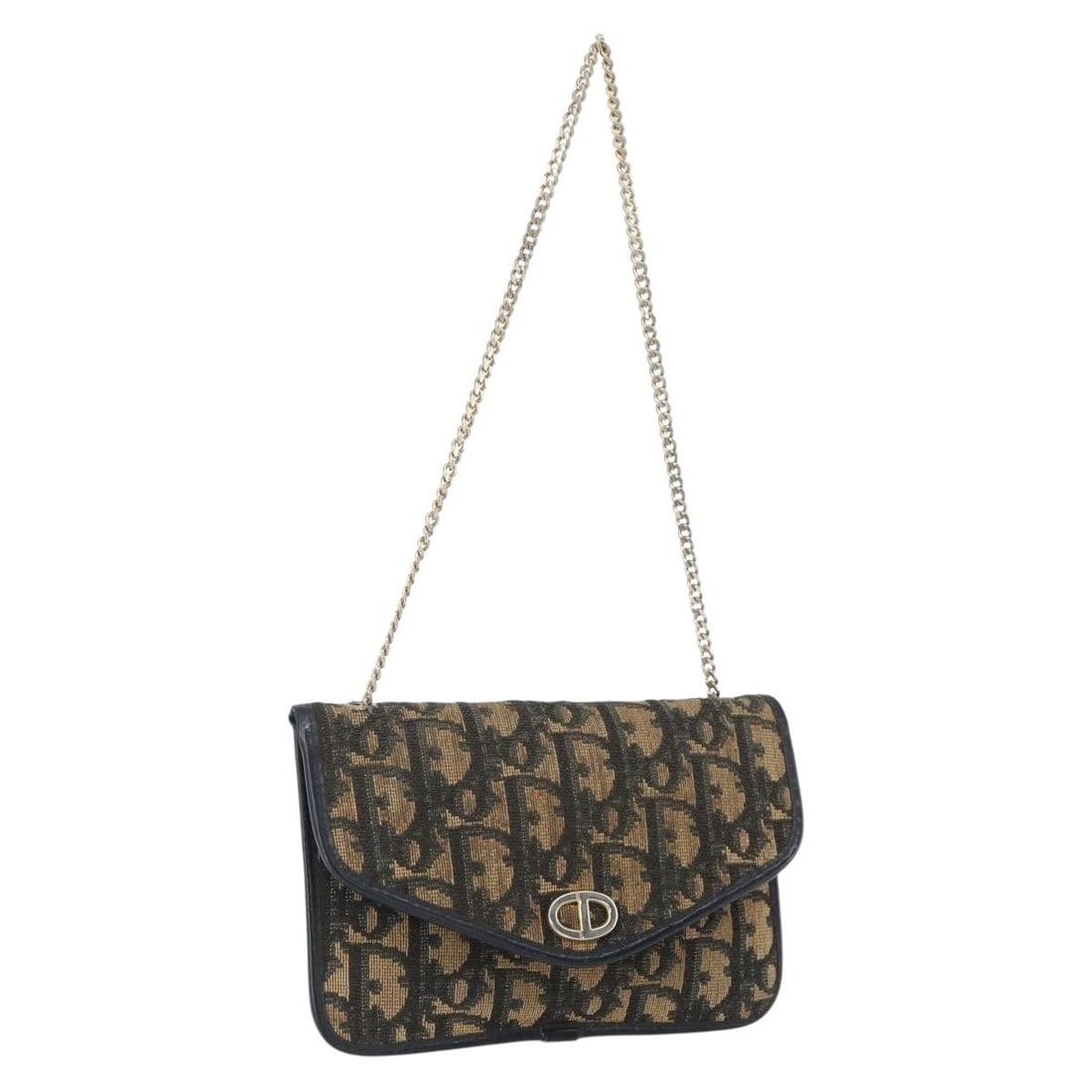 Navy Trotter Canvas Chain Shoulder Bag by Christian Dior Gold Accents: Navy Trotter Canvas Chain Shoulder Bag by Christian Dior Gold Accents This Christian Dior shoulder pouch features the signature Trotter canvas in navy with gold-tone accents. Designed for women, it of