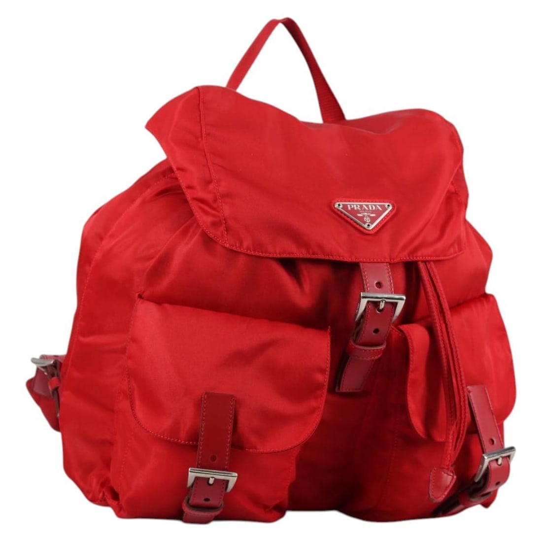 PRADA Red Silver Nylon Backpack Italy Auth 137676 (1 of 18)
