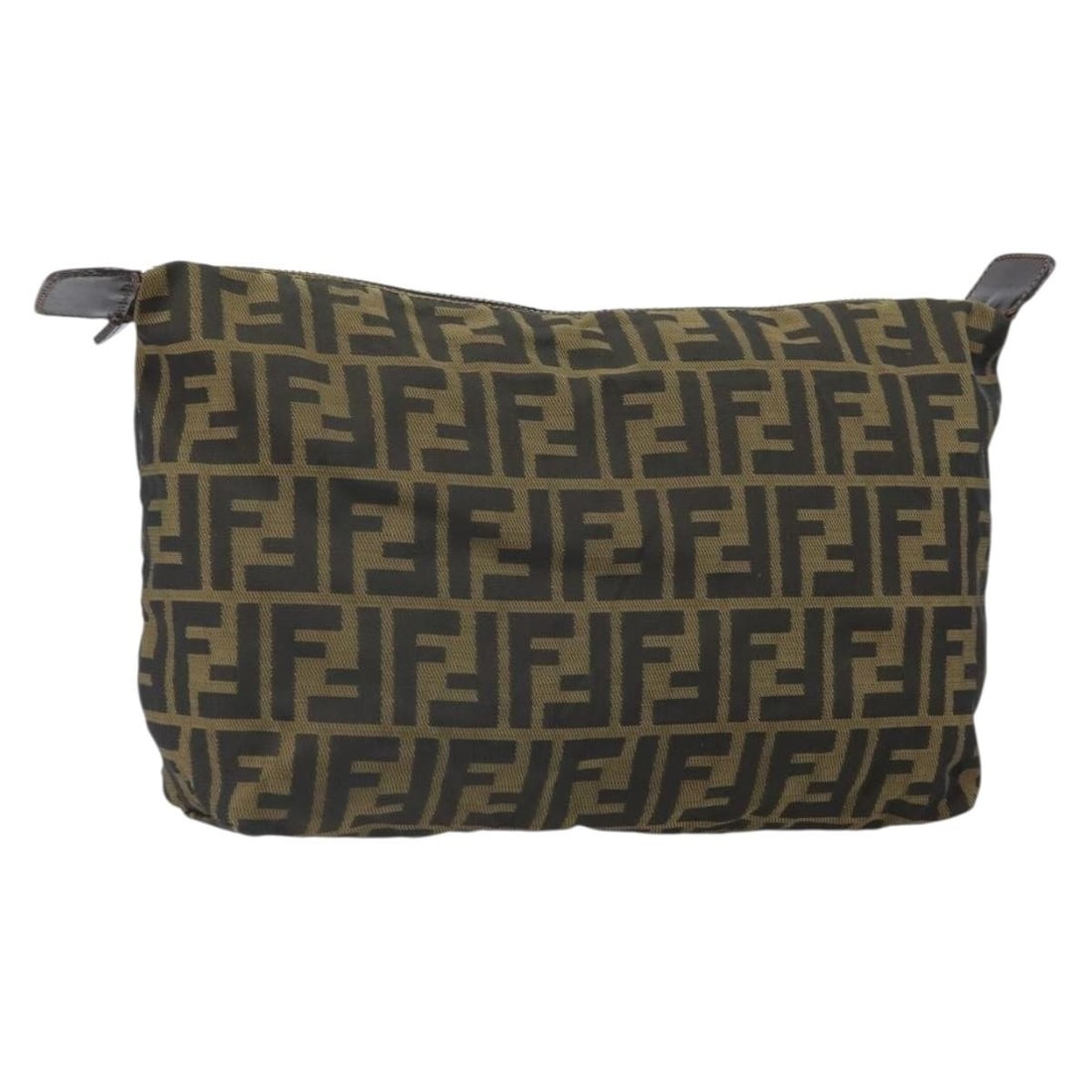 Zucca Canvas Black Brown Pouch by Fendi Italy: Zucca Canvas Black Brown Pouch by Fendi Italy This FENDI Zucca Canvas pouch features the signature black and brown Zucca pattern. Crafted in Italy, it is designed for versatile use and offers a spacio