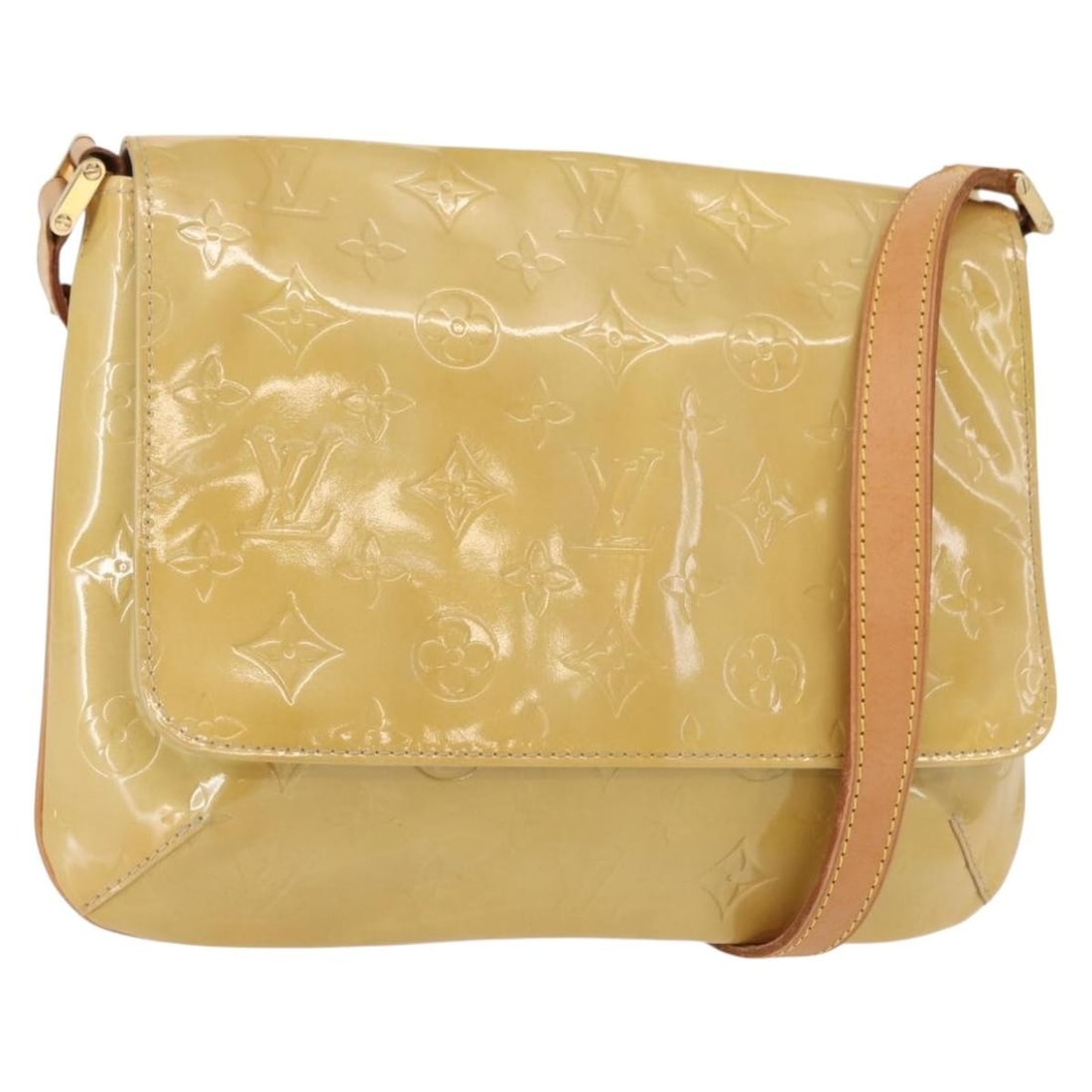 Louis Vuitton Thompson Street Patent Leather Beige Handbag 26cm: Louis Vuitton Thompson Street Patent Leather Beige Handbag 26cm This Louis Vuitton Thompson Street handbag features a beige patent leather exterior with the iconic Monogram Vernis finish. Designed for