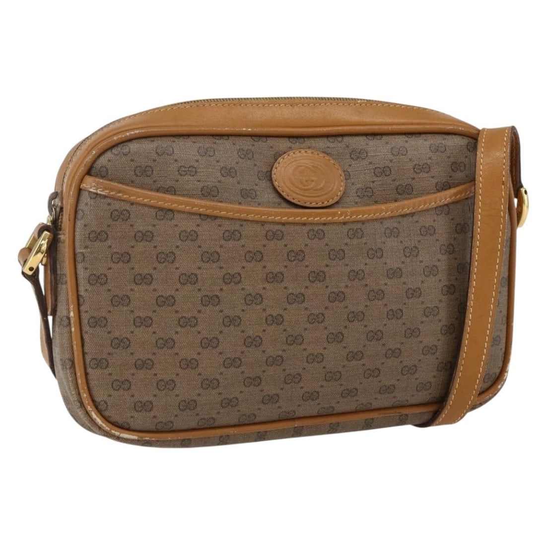 Beige and Gold Micro GG Supreme PVC Shoulder Bag by Gucci: Beige and Gold Micro GG Supreme PVC Shoulder Bag by Gucci This is a GUCCI Micro GG Supreme shoulder bag crafted from beige and gold PVC leather with micro GG canvas. Designed for women, this shoulder