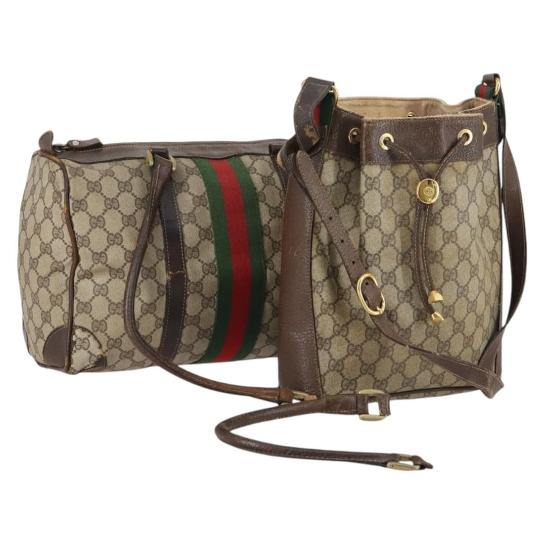 GUCCI GG Supreme Sherry Line Shoulder Bag Beige Leather 2Set Auth: GUCCI GG Supreme Sherry Line Shoulder Bag Beige Leather 2Set Auth Introducing the GUCCI GG Supreme Web Sherry Line Shoulder Bag, a stylish and functional accessory crafted from premium materials sourc