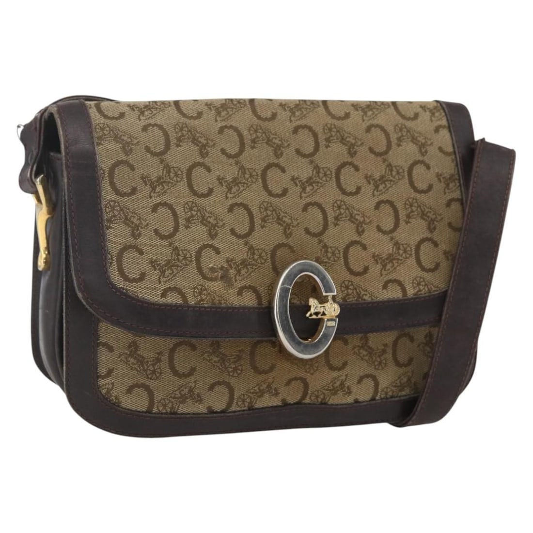 Celine Sulky C Canvas Shoulder Bag Brown and Gold from Italy: Celine Sulky C Canvas Shoulder Bag Brown and Gold from Italy This Celine C Sulky shoulder bag features a brown and gold canvas exterior and is designed for everyday use. The bag is made in Italy and o