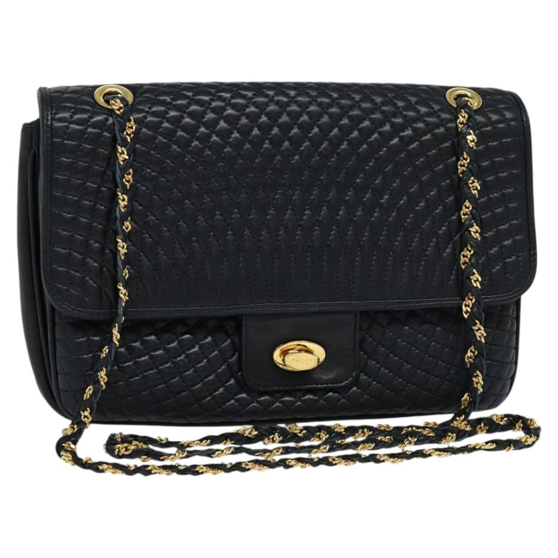 Bally Black Quilted Leather Shoulder Bag With Gold Chain Strap: Bally Black Quilted Leather Shoulder Bag With Gold Chain Strap This Bally quilted chain shoulder bag is crafted from black leather with gold-tone accents. Designed for women, it features a classic sho